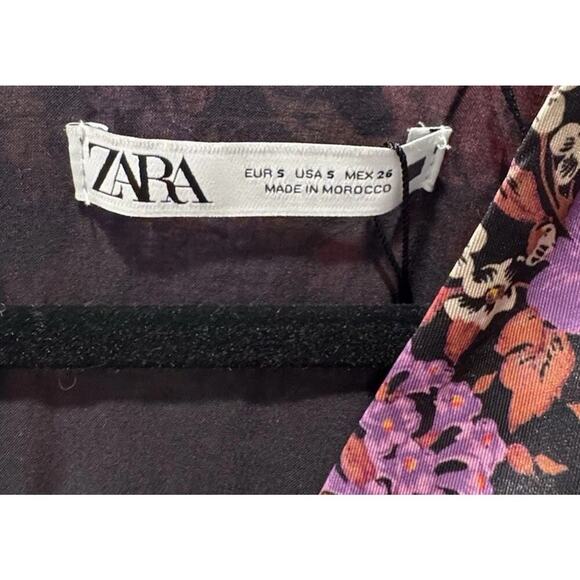 Zara Size Small Satin Floral Print V Neck Mini Dress Ruched Blogger Favorite - Picture 5 of 8